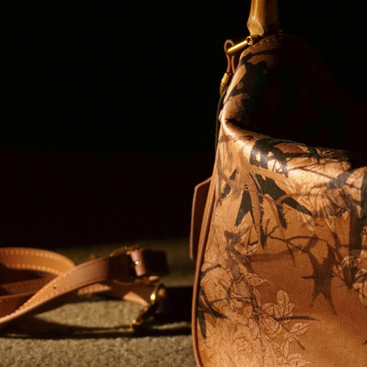 Buddha Stones Lush Bamboo Handle Xiangyunsha Silk Crossbody Bag Hangbags - image 24