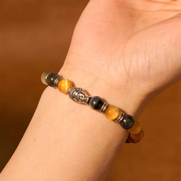 Buddha Stones Blue Green Red Tiger Eye Buddha Head Balance Bracelet - image 23