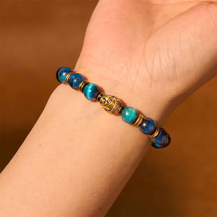 Buddha Stones Blue Green Red Tiger Eye Buddha Head Balance Bracelet - image 2