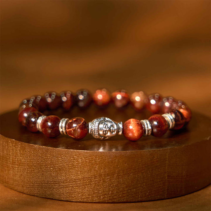 Buddha Stones Blue Green Red Tiger Eye Buddha Head Balance Bracelet - Red Tiger Eye(Wrist Circumference: 15-17cm) - image 36
