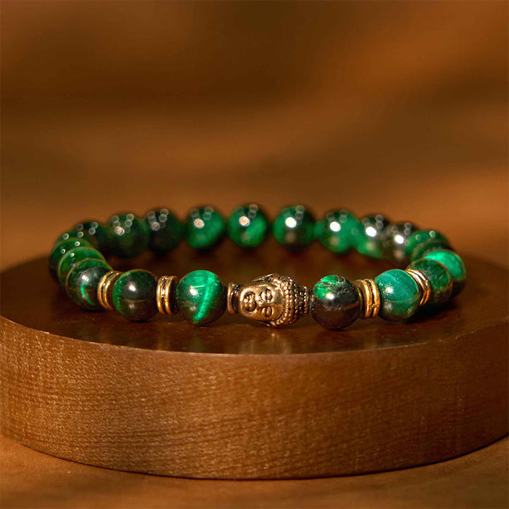 Buddha Stones Blue Green Red Tiger Eye Buddha Head Balance Bracelet - Green Tiger Eye(Wrist Circumference: 15-17cm) - image 16