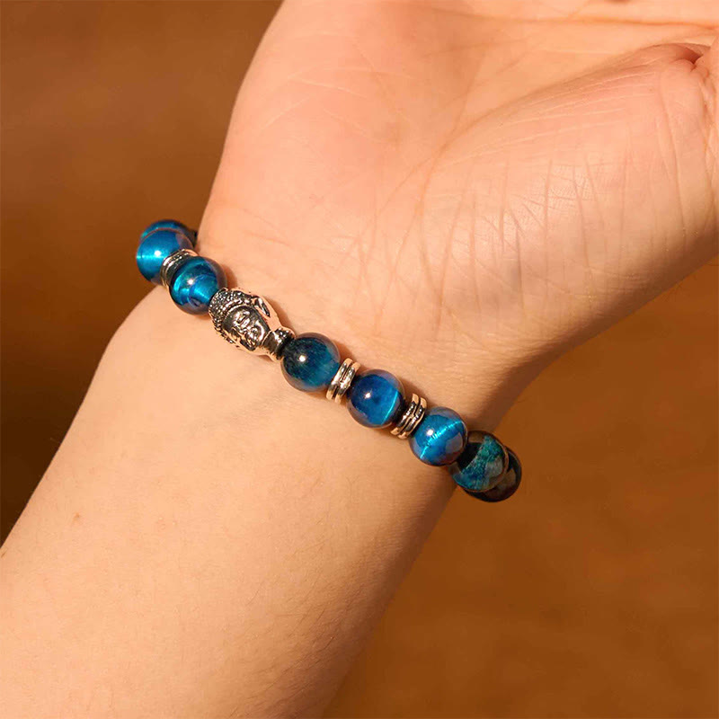 Buddha Stones Blue Green Red Tiger Eye Buddha Head Balance Bracelet - image 12