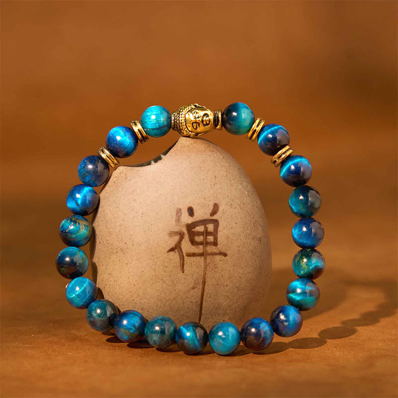 Buddha Stones Blue Green Red Tiger Eye Buddha Head Balance Bracelet - image 5