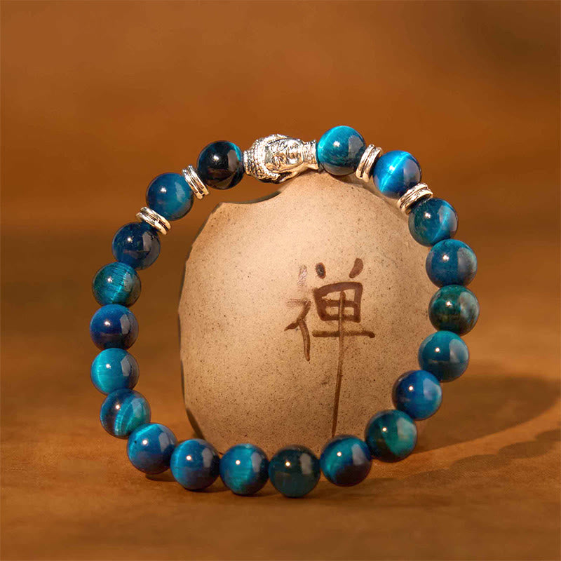Buddha Stones Blue Green Red Tiger Eye Buddha Head Balance Bracelet - image 14