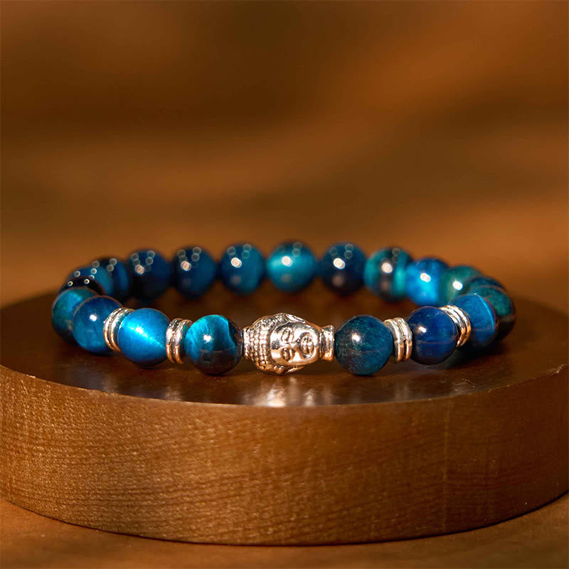 Buddha Stones Blue Green Red Tiger Eye Buddha Head Balance Bracelet - image 13