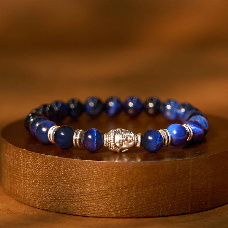 Buddha Stones Blue Green Red Tiger Eye Buddha Head Balance Bracelet - Bule Tiger Eye(Wrist Circumference: 15-17cm) - image 42