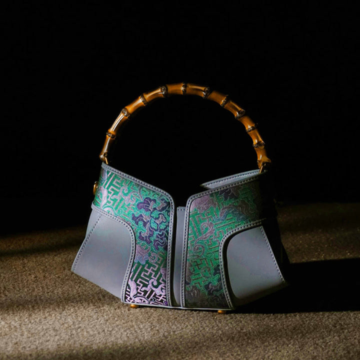 Buddha Stones Retro Peony Branches Bamboo Handle Song Brocade Xiangyunsha Silk Crossbody Bag Hangbags - image 1