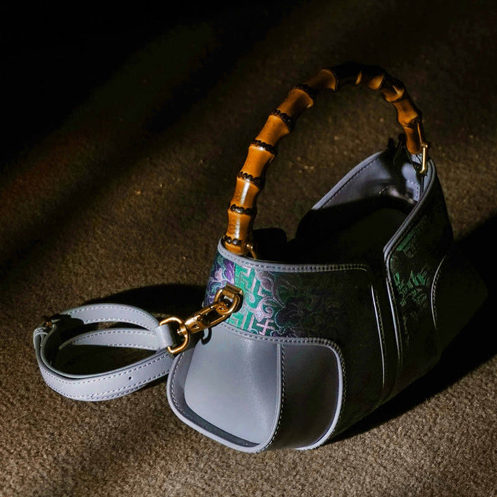 Buddha Stones Retro Peony Branches Bamboo Handle Song Brocade Xiangyunsha Silk Crossbody Bag Hangbags - image 7