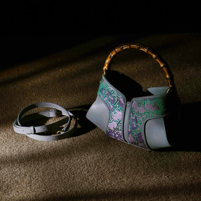 Buddha Stones Retro Peony Branches Bamboo Handle Song Brocade Xiangyunsha Silk Crossbody Bag Hangbags - image 4