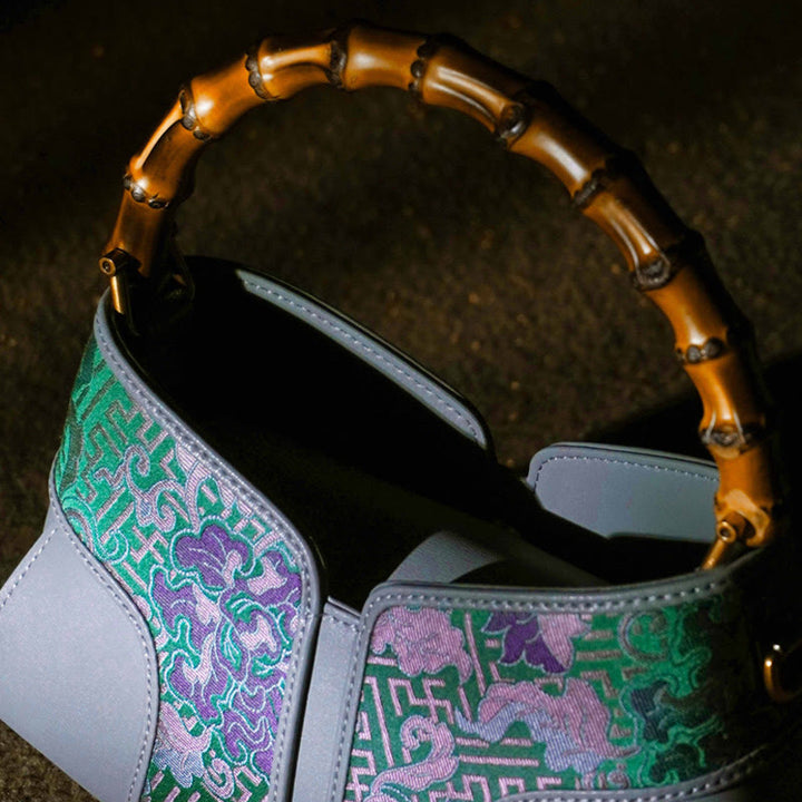 Buddha Stones Retro Peony Branches Bamboo Handle Song Brocade Xiangyunsha Silk Crossbody Bag Hangbags - image 8