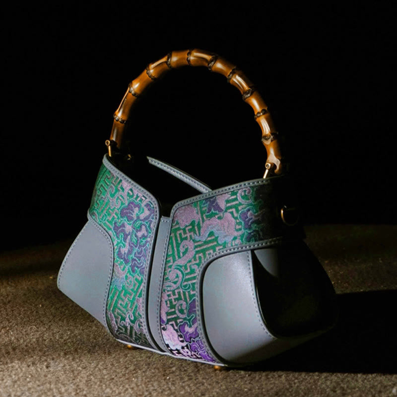 Buddha Stones Retro Peony Branches Bamboo Handle Song Brocade Xiangyunsha Silk Crossbody Bag Hangbags - image 2