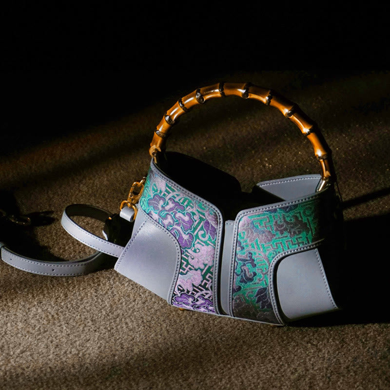 Buddha Stones Retro Peony Branches Bamboo Handle Song Brocade Xiangyunsha Silk Crossbody Bag Hangbags - image 6