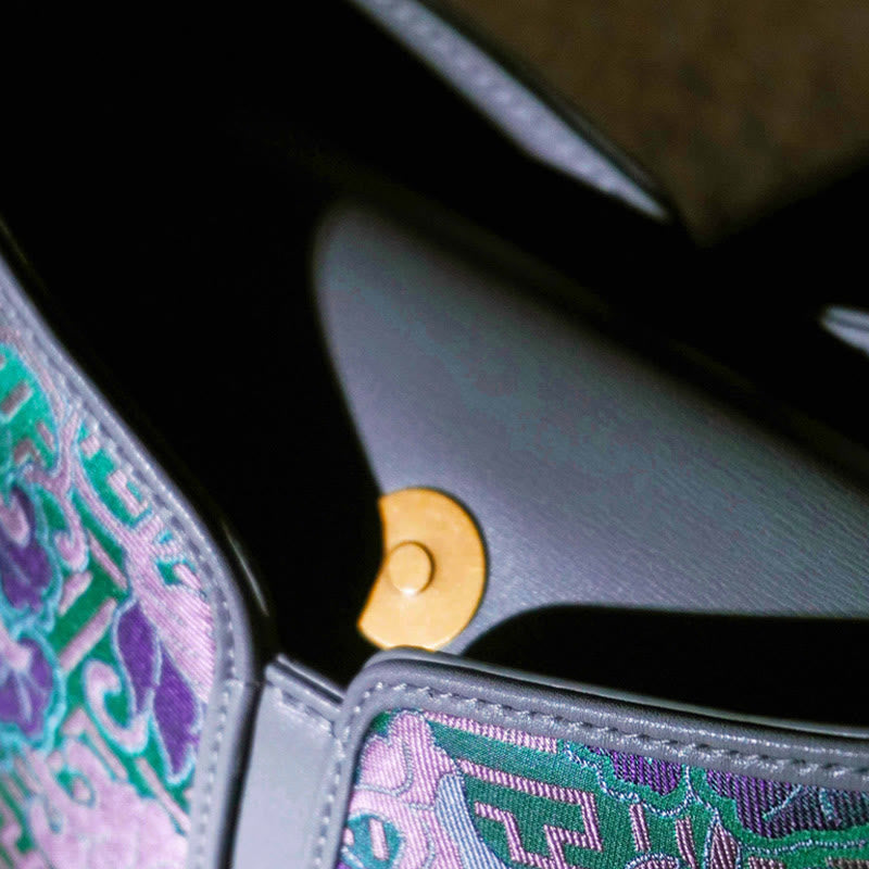 Buddha Stones Retro Peony Branches Bamboo Handle Song Brocade Xiangyunsha Silk Crossbody Bag Hangbags - image 9