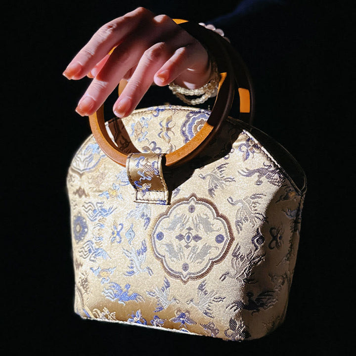 Buddha Stones Crane Deer Seawater Wave Wood Handle Metal Chain Change Purse Crossbody Bag Hangbags - image 6