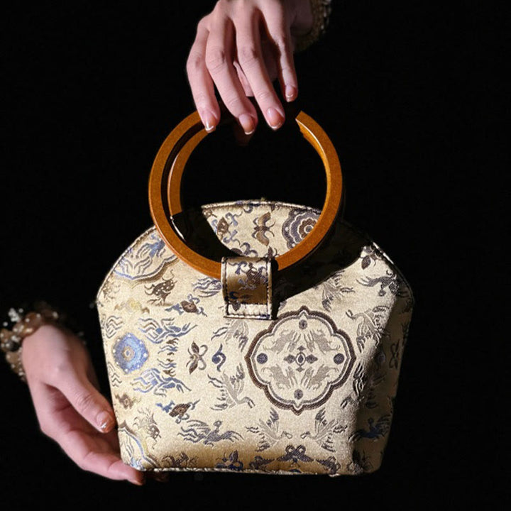 Buddha Stones Crane Deer Seawater Wave Wood Handle Metal Chain Change Purse Crossbody Bag Hangbags - image 5