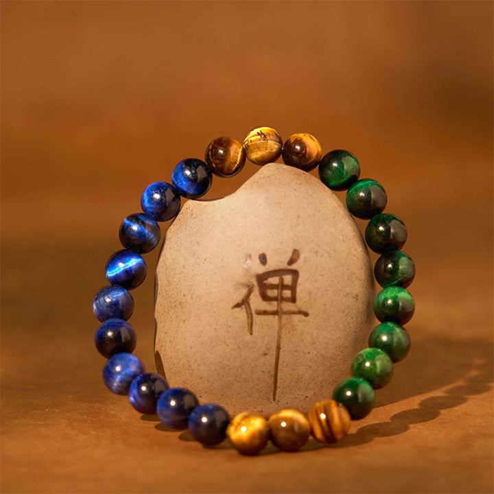 Buddha Stones Blue Tiger Eye Green Tiger Eye Tiger Eye Balance Bracelet - image 5