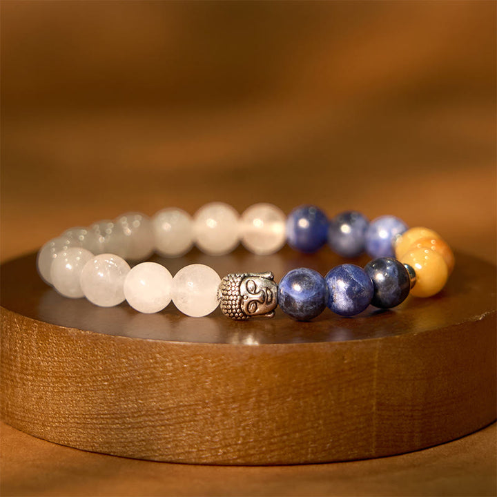 Buddha Stones Natural Black Onyx White Stone Green Aventurine Tiger Eye Agate Mixed Color Buddha Head Protection Bracelet - White Stone(Wrist Circumference: 15-17cm) - image 11