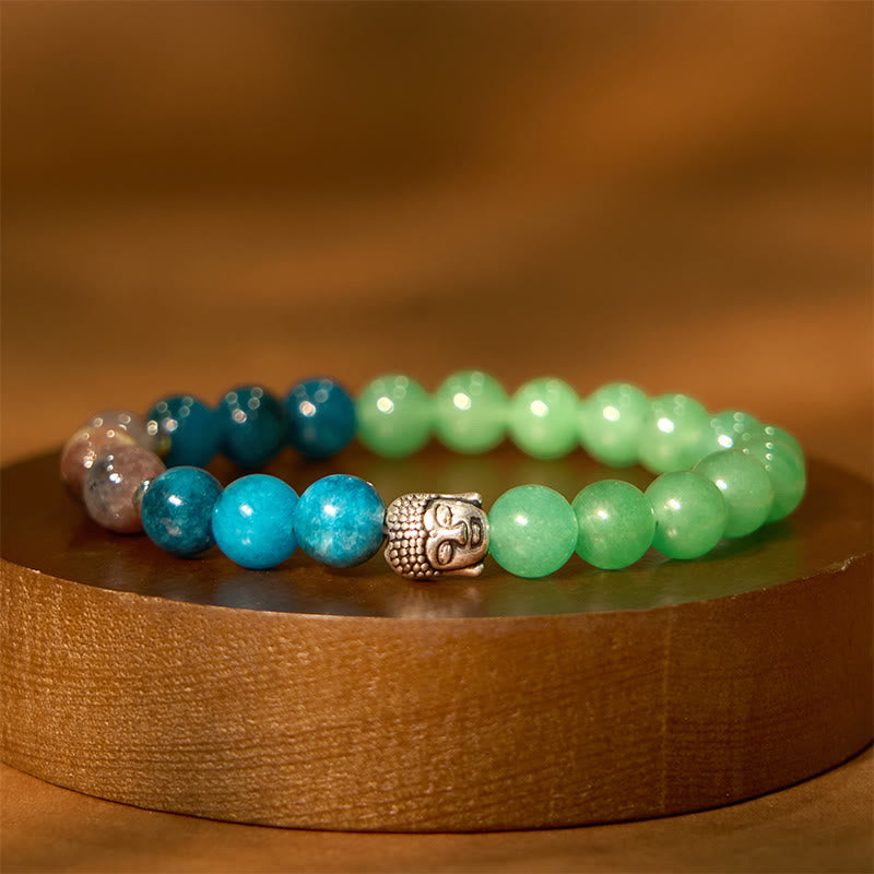 Buddha Stones Natural Black Onyx White Stone Green Aventurine Tiger Eye Agate Mixed Color Buddha Head Protection Bracelet - Green Aventurine(Wrist Circumference: 15-17cm) - image 10