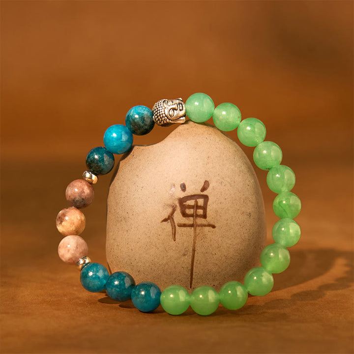 Buddha Stones Natural Black Onyx White Stone Green Aventurine Tiger Eye Agate Mixed Color Buddha Head Protection Bracelet - image 11