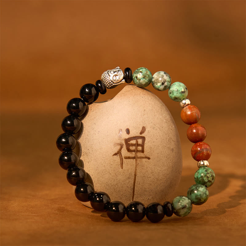 Buddha Stones Natural Black Onyx White Stone Green Aventurine Tiger Eye Agate Mixed Color Buddha Head Protection Bracelet - image 6