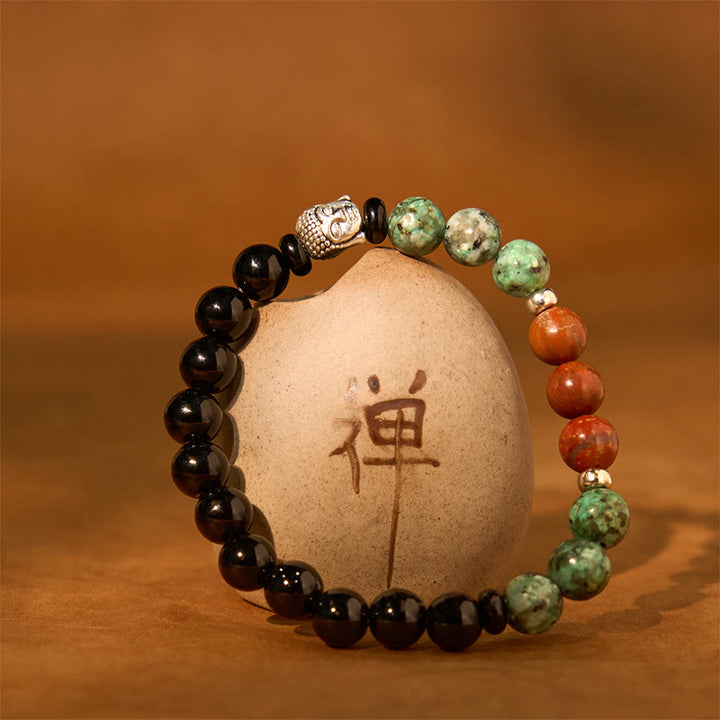 Buddha Stones Natural Black Onyx White Stone Green Aventurine Tiger Eye Agate Mixed Color Buddha Head Protection Bracelet - image 6