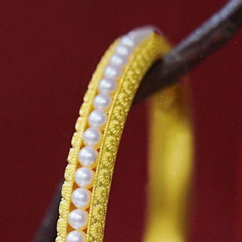 Buddha Stones Copper Pearl Healing Cuff Half Bracelet Bangle - image 9