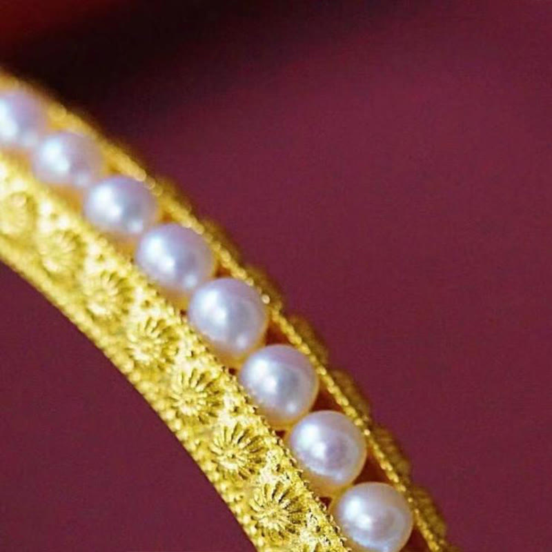 Buddha Stones Copper Pearl Healing Cuff Half Bracelet Bangle - image 8