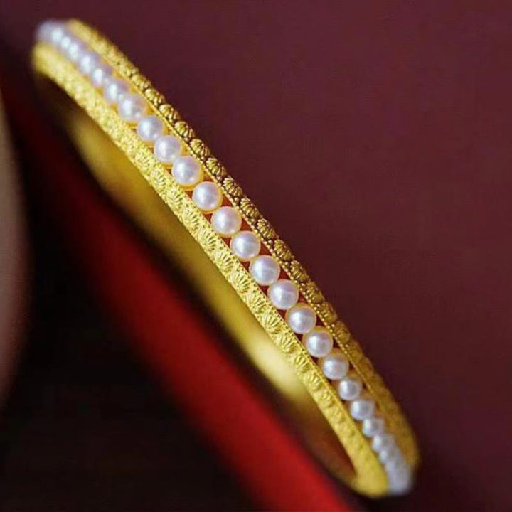 Buddha Stones Copper Pearl Healing Cuff Half Bracelet Bangle - image 3