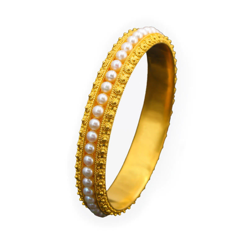 Buddha Stones Copper Pearl Healing Cuff Half Bracelet Bangle - image 20