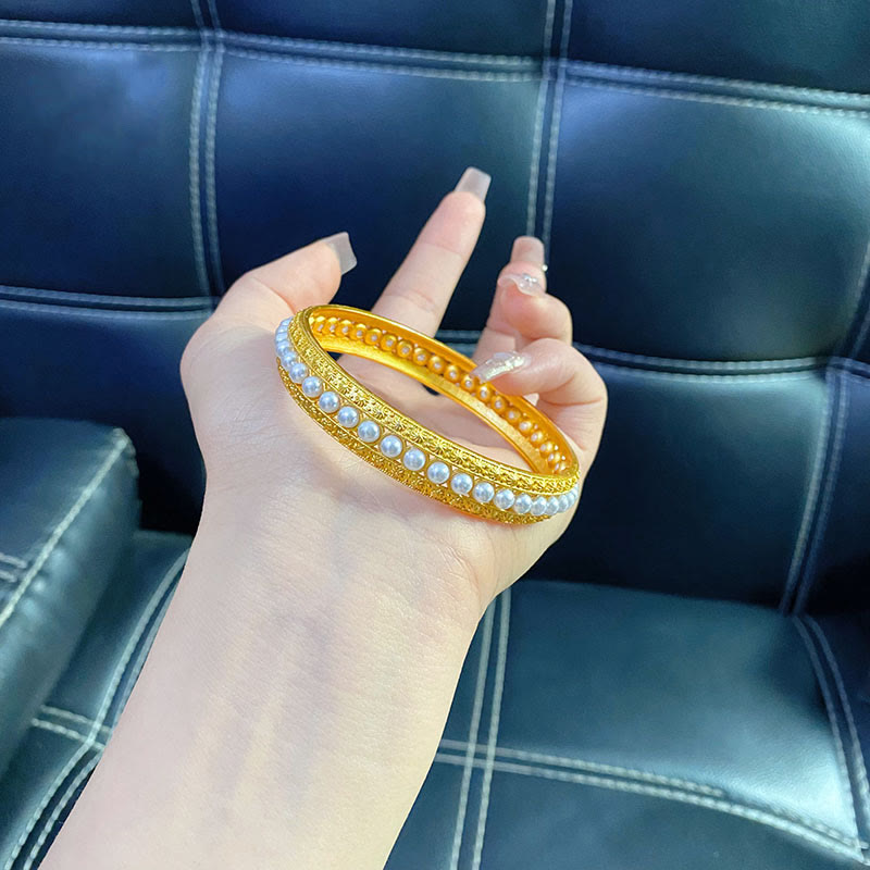 Buddha Stones Copper Pearl Healing Cuff Half Bracelet Bangle - image 15