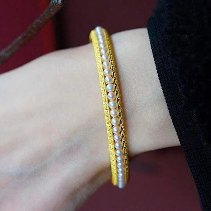 Buddha Stones Copper Pearl Healing Cuff Half Bracelet Bangle - image 13