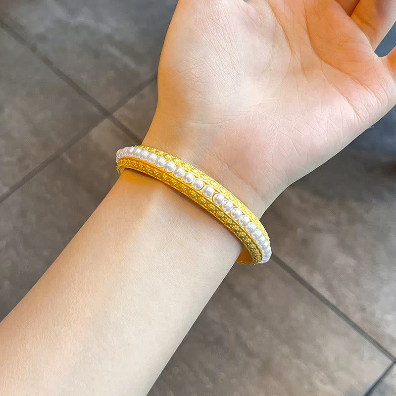 Buddha Stones Copper Pearl Healing Cuff Half Bracelet Bangle - image 19