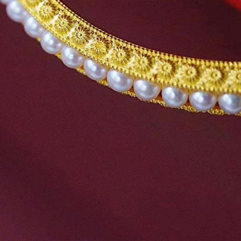 Buddha Stones Copper Pearl Healing Cuff Half Bracelet Bangle - image 10