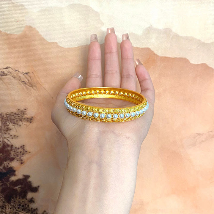 Buddha Stones Copper Pearl Healing Cuff Half Bracelet Bangle - image 18