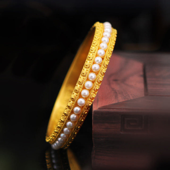 Buddha Stones Copper Pearl Healing Cuff Half Bracelet Bangle - image 2