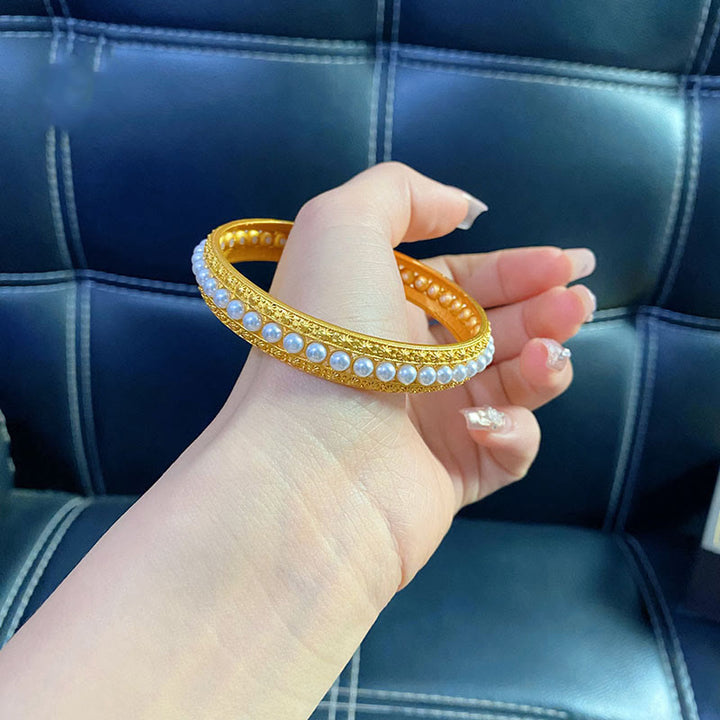 Buddha Stones Copper Pearl Healing Cuff Half Bracelet Bangle - image 14