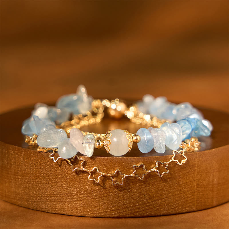 Buddha Stones Aquamarine Gravel Design Star Healing Magnetic Buckle Bracelet - Aquamarine(Wrist Circumference: 14-16cm) - image 0