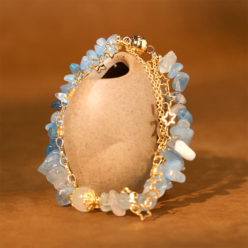 Buddha Stones Aquamarine Gravel Design Star Healing Magnetic Buckle Bracelet - image 1