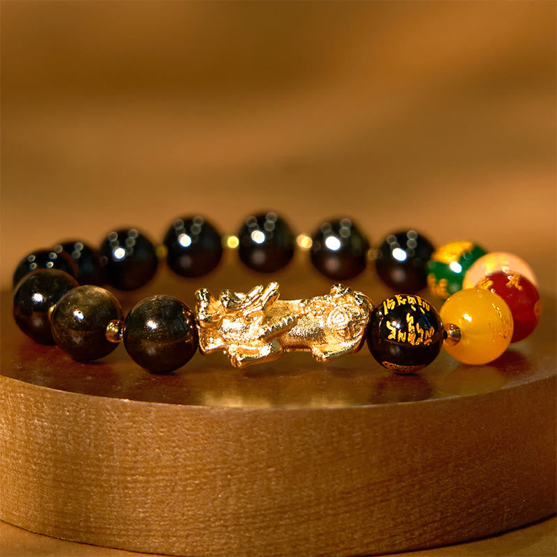 Buddha Stones Natural Gold Sheen Obsidian PiXiu Five Directions Gods of Wealth Protection Bracelet - image 4