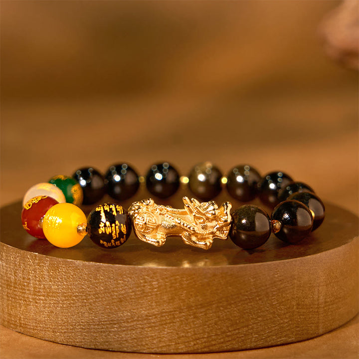 Buddha Stones Natural Gold Sheen Obsidian PiXiu Five Directions Gods of Wealth Protection Bracelet - image 6