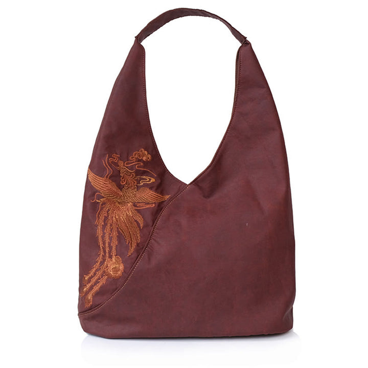 Buddha Stones Fish Flower Phoenix Embroidery Xiangyunsha Silk Shoulder Bag - SaddleBrown Phoenix Embroidery 53*14*36cm - image 25