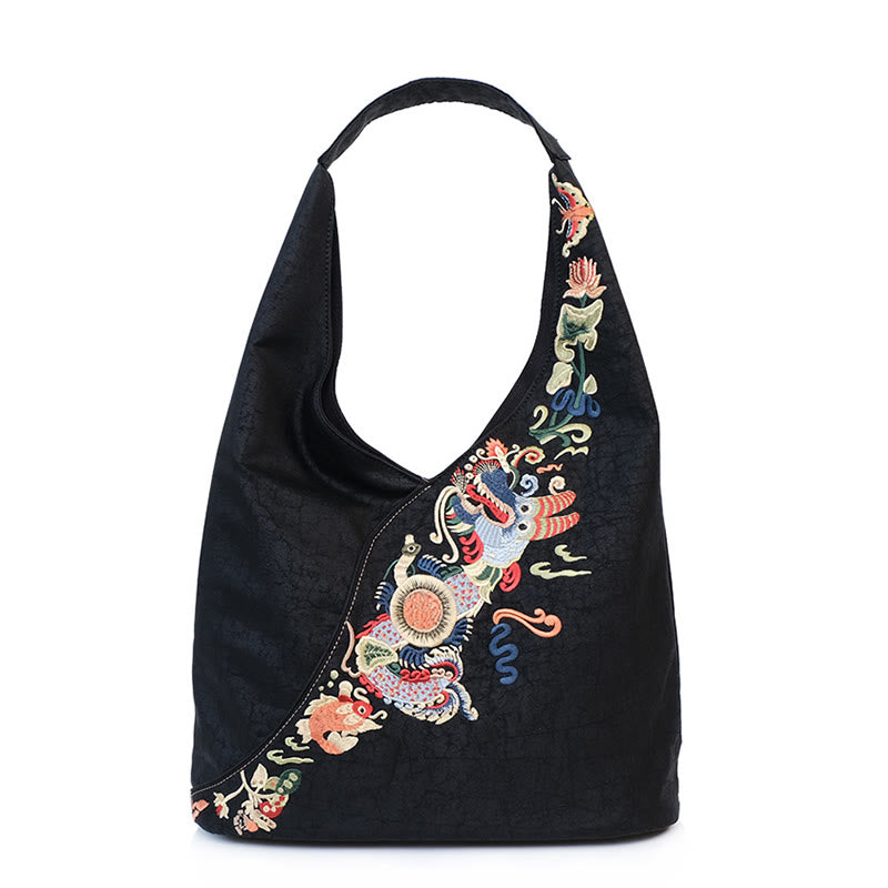 Buddha Stones Fish Flower Phoenix Embroidery Xiangyunsha Silk Shoulder Bag - image 17