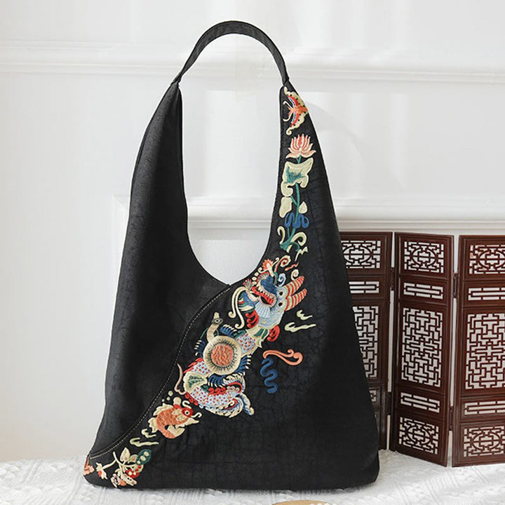 Buddha Stones Fish Flower Phoenix Embroidery Xiangyunsha Silk Shoulder Bag - image 1