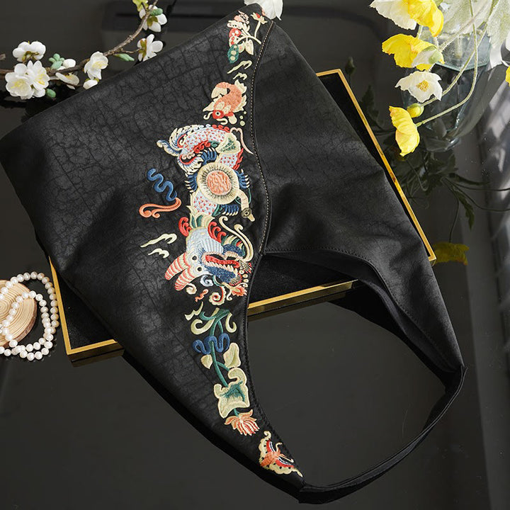 Buddha Stones Fish Flower Phoenix Embroidery Xiangyunsha Silk Shoulder Bag - image 4