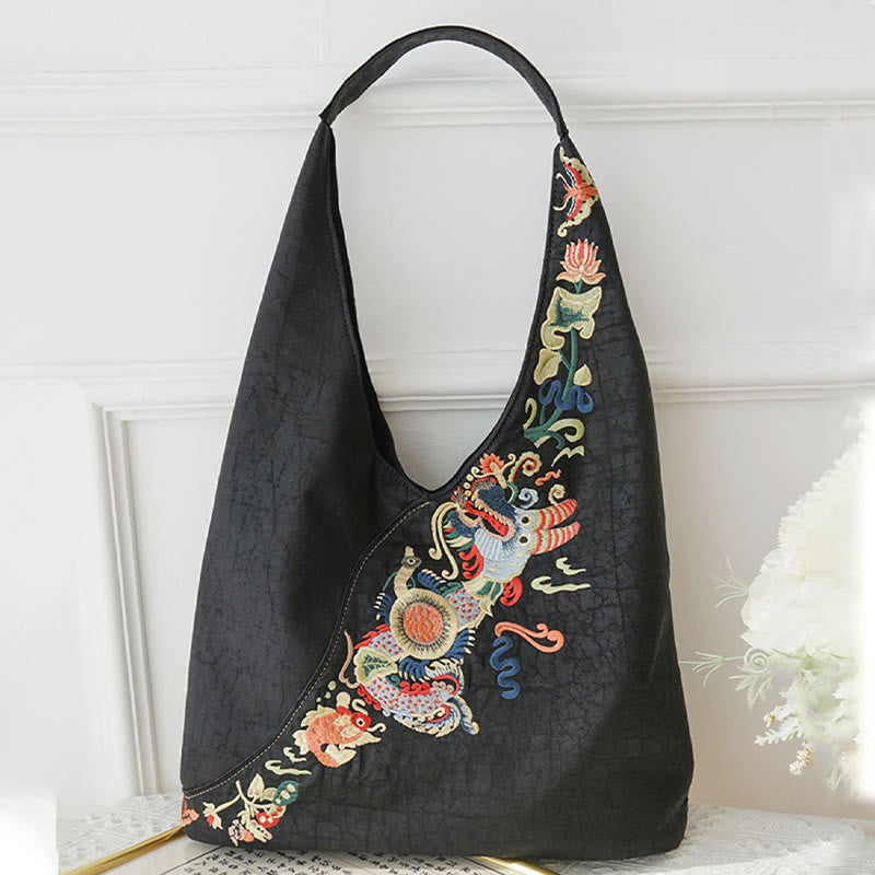 Buddha Stones Fish Flower Phoenix Embroidery Xiangyunsha Silk Shoulder Bag - image 2