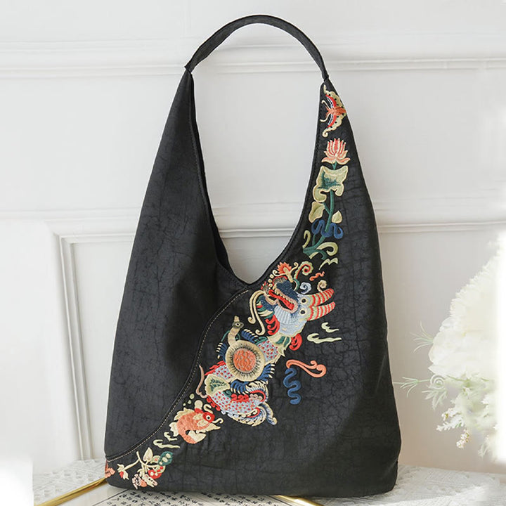 Buddha Stones Fish Flower Phoenix Embroidery Xiangyunsha Silk Shoulder Bag - image 2
