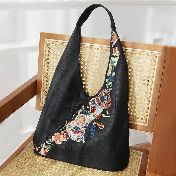 Buddha Stones Fish Flower Phoenix Embroidery Xiangyunsha Silk Shoulder Bag - image 3