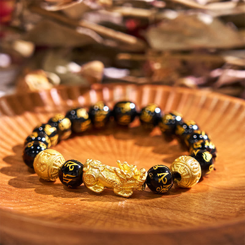 Buddha Stones FengShui PiXiu Obsidian Wealth Bracelet - 14mm - image 0