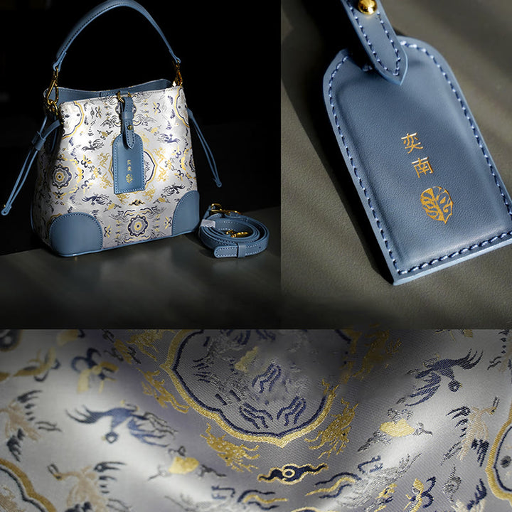 Buddha Stones Handmade Crane Deer Engraving Personalized Song Brocade Crossbody Bag Hangbags - image 4