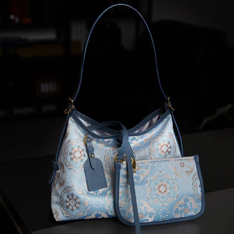 Buddha Stones Handmade Flower Crane Deer Butterfly Song Brocade Crossbody Bag Hangbags - image 2